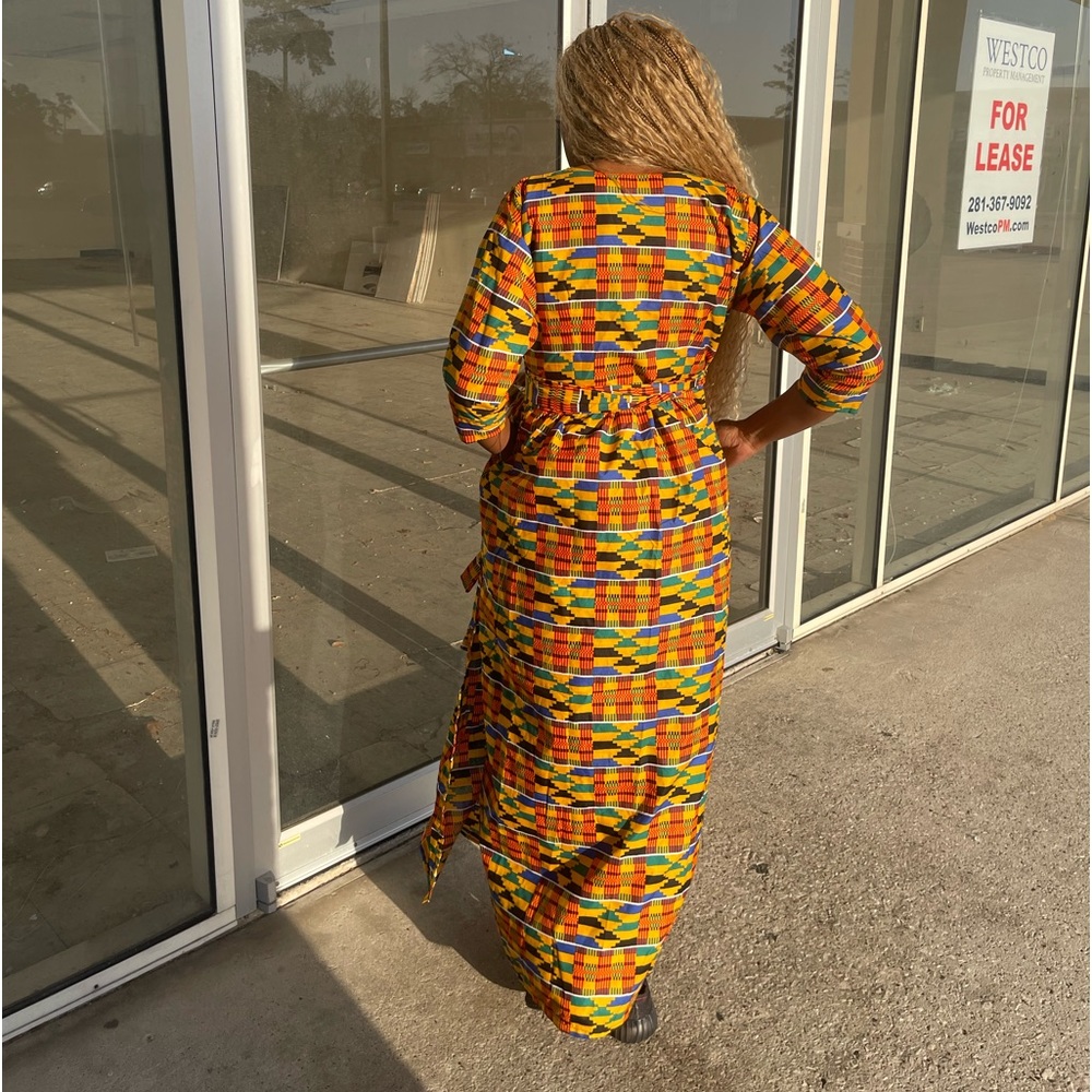 African clothing for women Ankara kente print full length maxi Danshiki dress - Picture 4 of 6